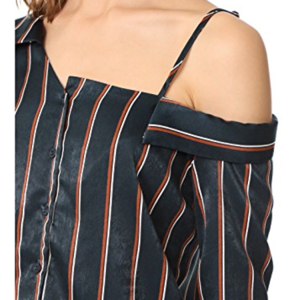 NWT J.O.A Green Striped Blouse - Picture 2 of 3